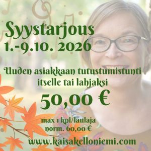 Uuden asiakkaan tutustumistunti 50,00 € 1.-9.10.2026